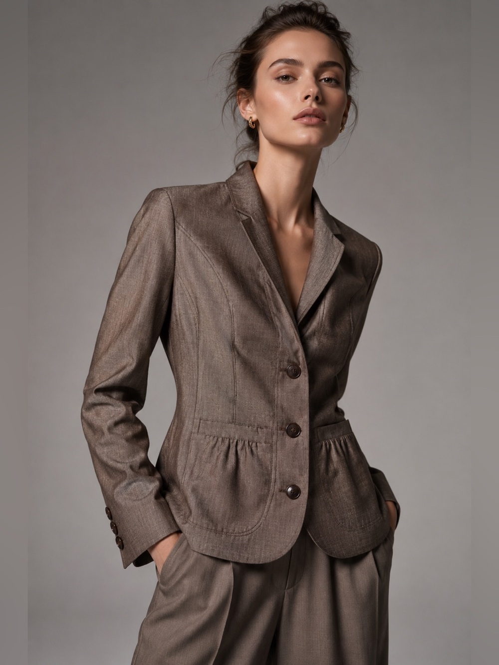 Etcetera Brown Wool Mohair Blend Tailored Career Blazer Size 6